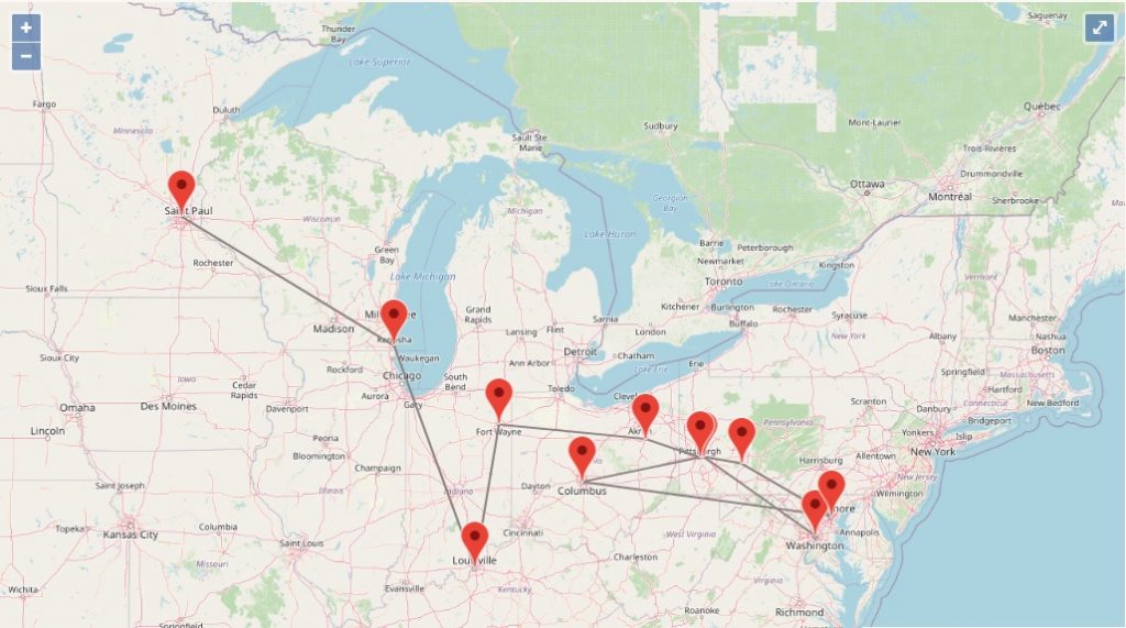 Map of Floyd brothers' and nephews' tour across the U.S. after his death